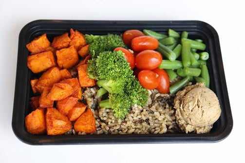 Sweet Potato, Green Beans, Broccoli, Tomato, Eggplant Spread over Brown Rice - FIT BY ELIA