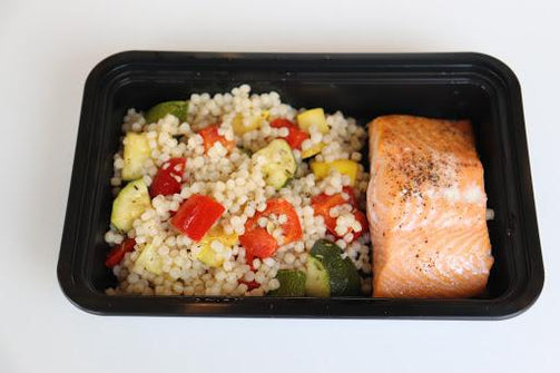 Oven-baked Salmon with Couscous and Roasted Veggies - FIT BY ELIA